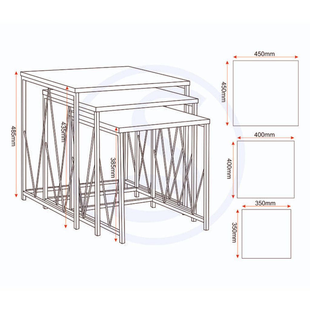Wooden Nest Of 3 Tables Square - Athens
