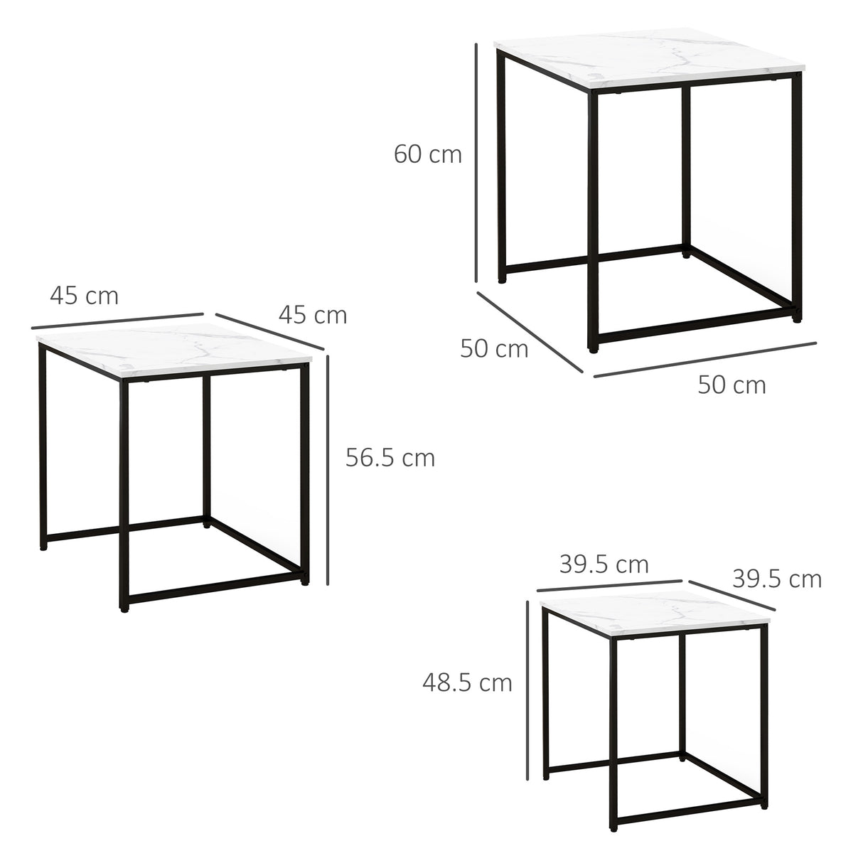 Wooden Nest of 3 Tables Square in Marble Effect - Velmora