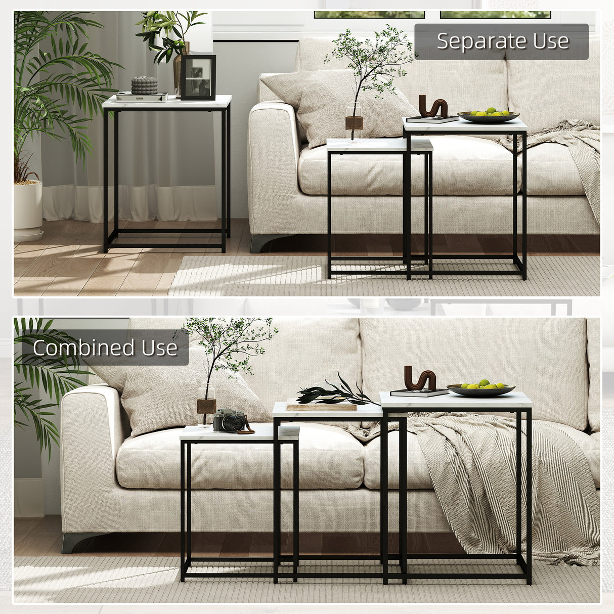 Wooden Nest of 3 Tables Square in Marble Effect - Velmora