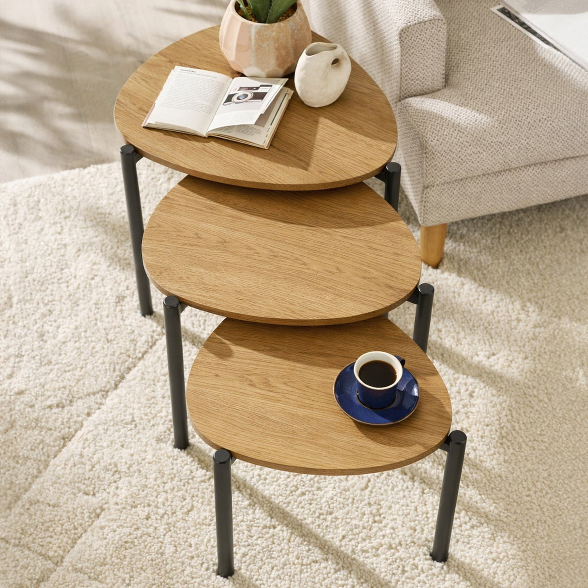 Wooden Nest Of 3 Tables Teardrop - Lorette