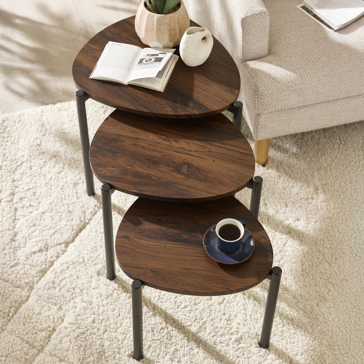 Wooden Nest Of 3 Tables Teardrop - Lorette