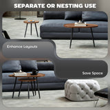 Wooden Nesting Coffee Tables Round in Set of  With Metal Legs - Velmora