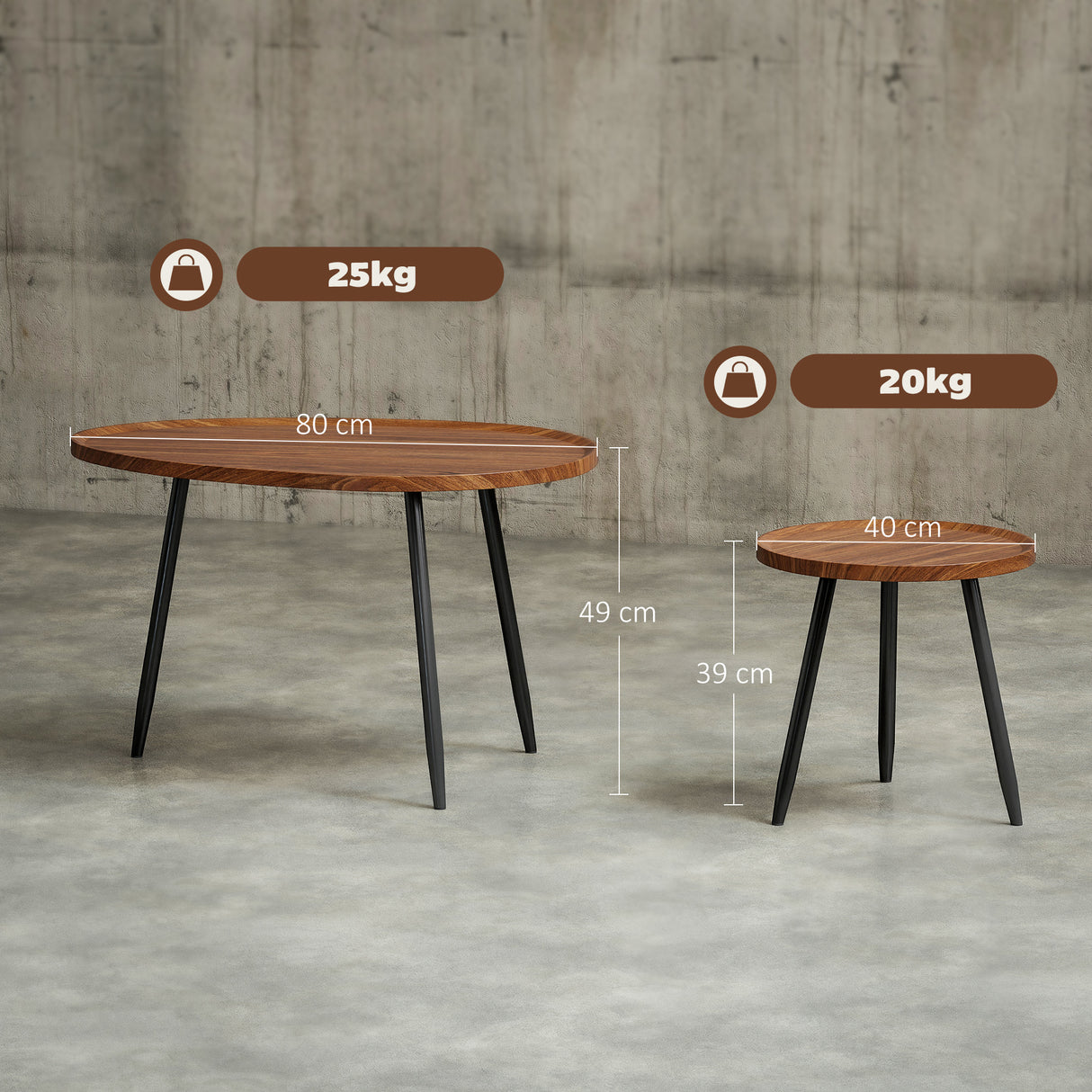 Wooden Nesting Coffee Tables Round in Set of  With Metal Legs - Velmora