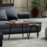 Wooden Nesting Coffee Tables Round in Set of  With Metal Legs - Velmora
