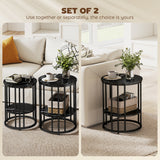 Wooden Nesting Coffee Tables Round in Set of 2 With Under Shelf - Velmora