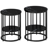 Wooden Nesting Coffee Tables Round in Set of 2 With Under Shelf - Velmora