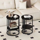 Wooden Nesting Coffee Tables Round in Set of 2 With Under Shelf - Velmora