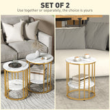Wooden Nesting Coffee Tables Round in Set of 2 With Under Shelf - Velmora