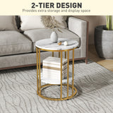 Wooden Nesting Coffee Tables Round in Set of 2 With Under Shelf - Velmora