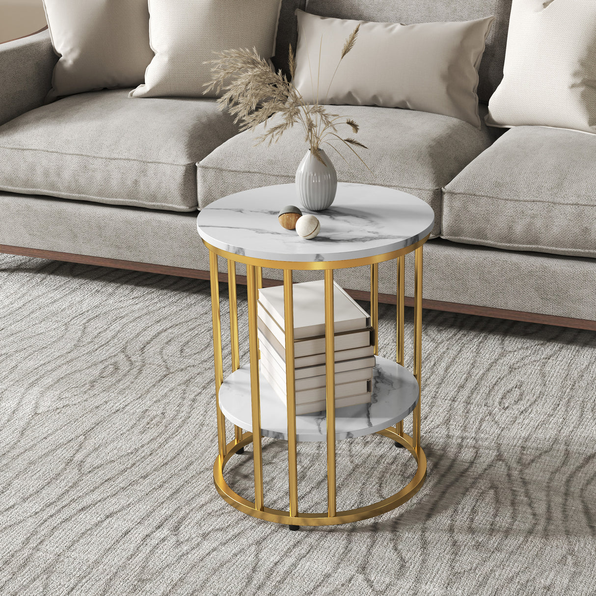 Wooden Nesting Coffee Tables Round in Set of 2 With Under Shelf - Velmora