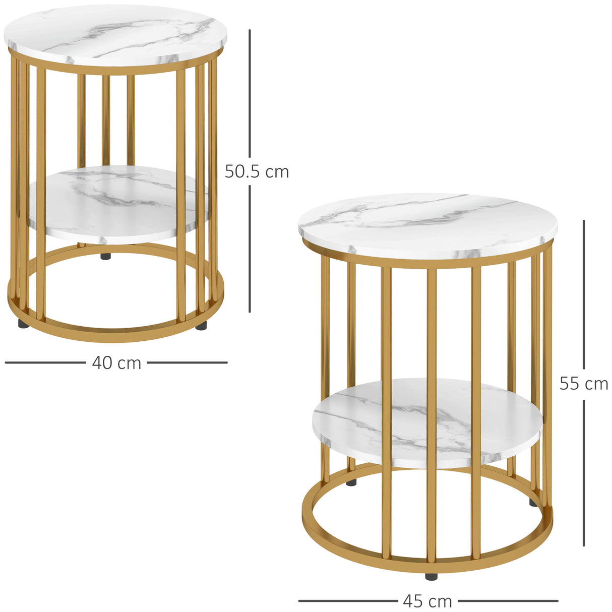 Wooden Nesting Coffee Tables Round in Set of 2 With Under Shelf - Velmora