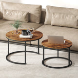 Wooden Nesting Coffee Tables Round in Set of 2 - Velmora