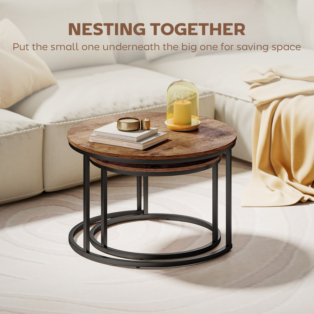 Wooden Nesting Coffee Tables Round in Set of 2 - Velmora