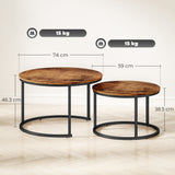 Wooden Nesting Coffee Tables Round in Set of 2 - Velmora