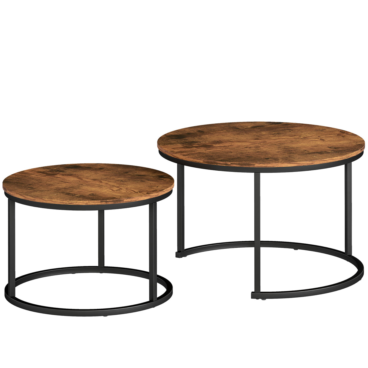Wooden Nesting Coffee Tables Round in Set of 2 - Velmora