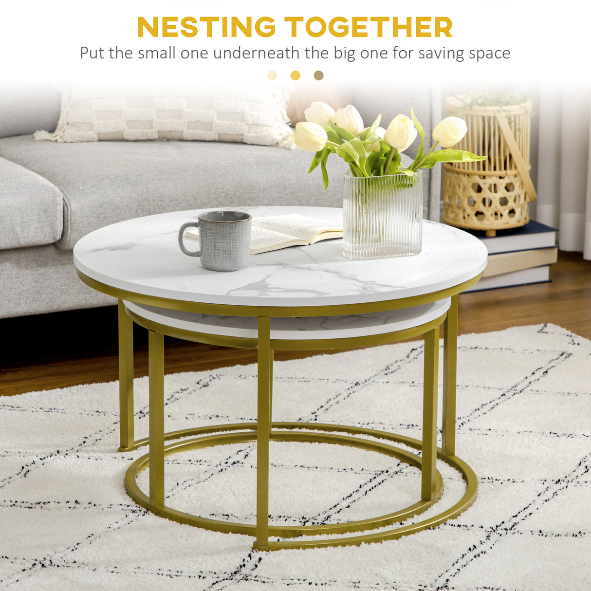 Wooden Nesting Coffee Tables Round in Set of 2 - Velmora
