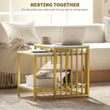 Wooden Nesting Coffee Tables in Set of 2 in Marble Effect - Velmora
