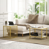 Wooden Nesting Coffee Tables in Set of 2 in Marble Effect - Velmora