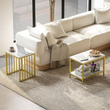 Wooden Nesting Coffee Tables in Set of 2 in Marble Effect - Velmora