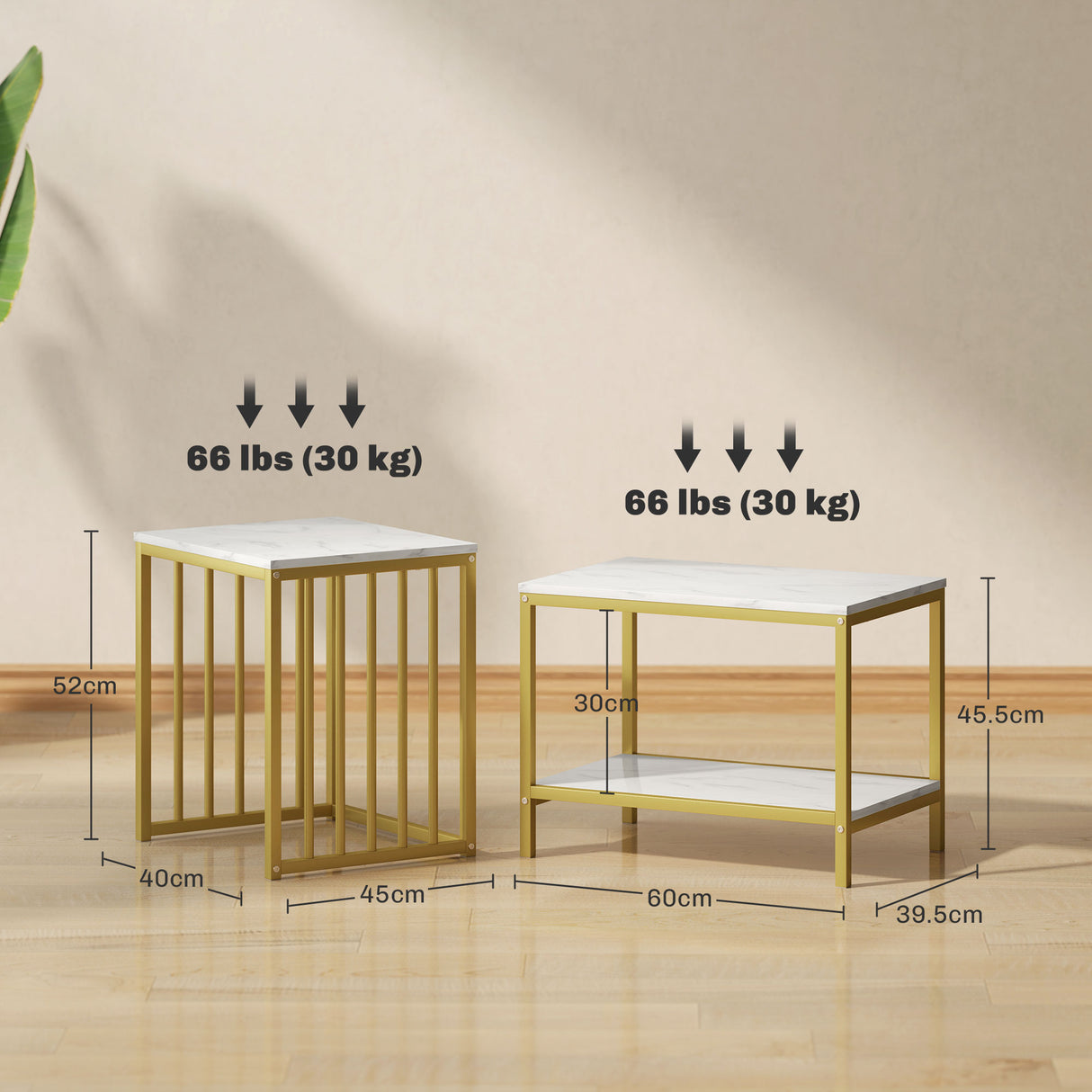 Wooden Nesting Coffee Tables in Set of 2 in Marble Effect - Velmora