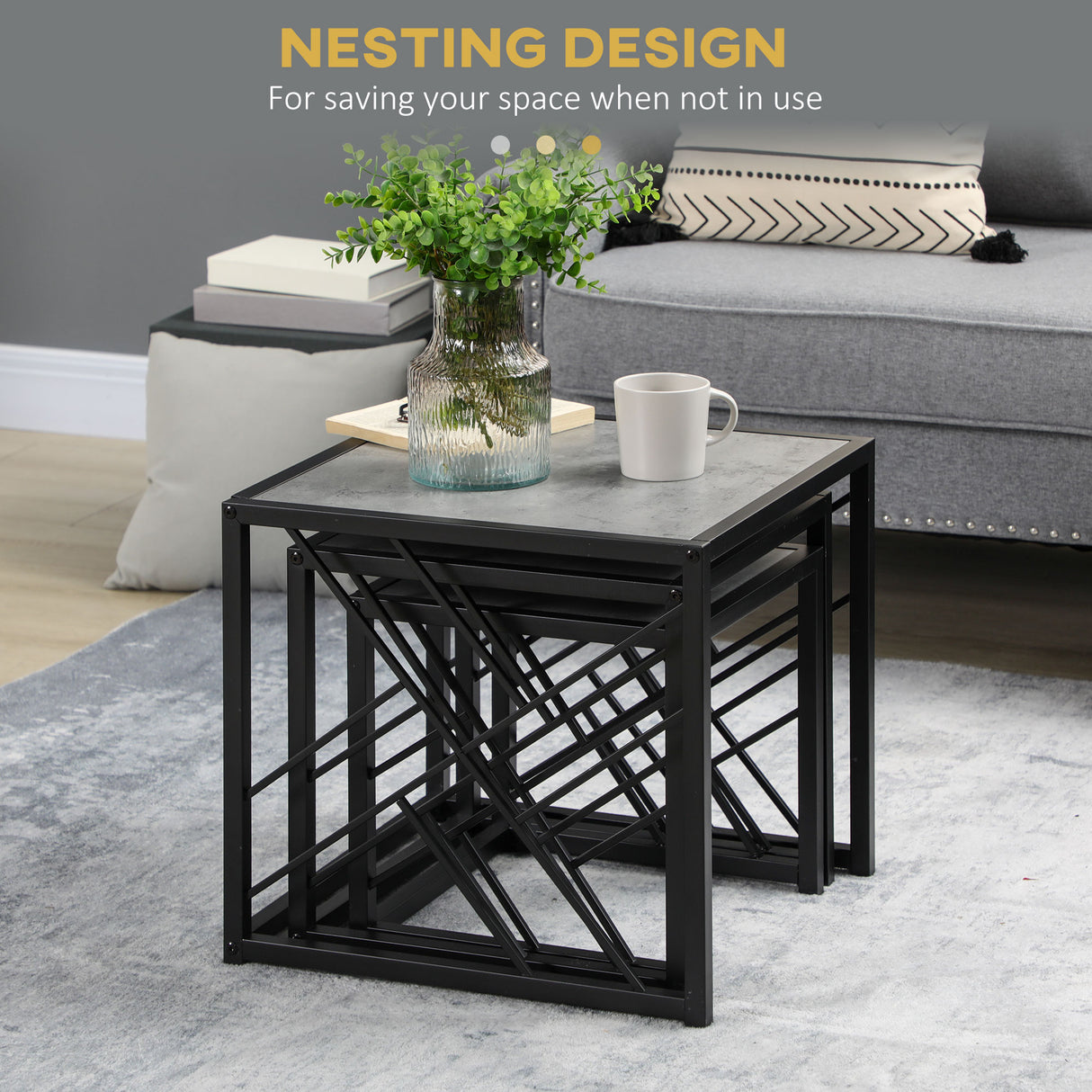Wooden Nesting Coffee Tables Square in Set of 3 - Velmora