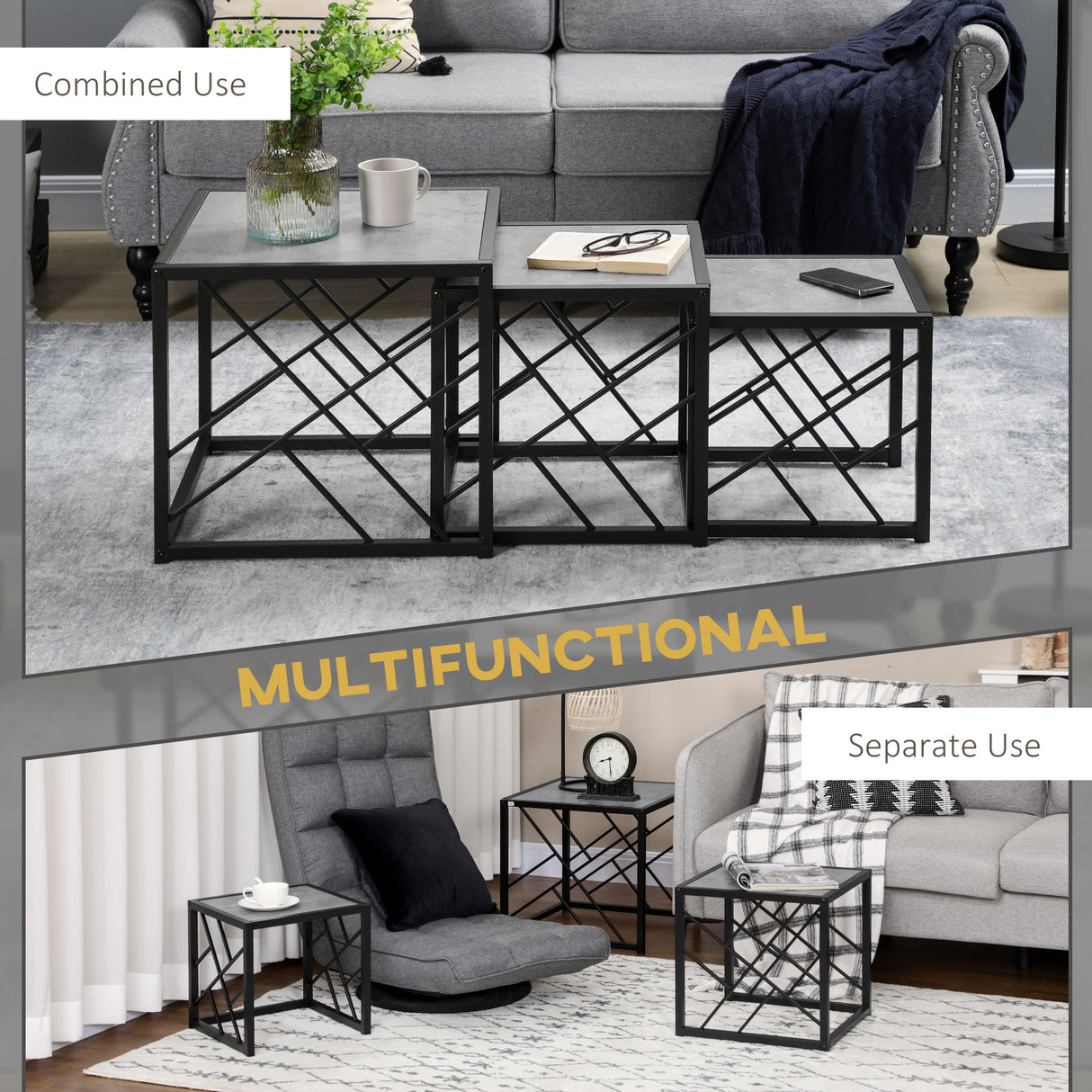 Wooden Nesting Coffee Tables Square in Set of 3 - Velmora