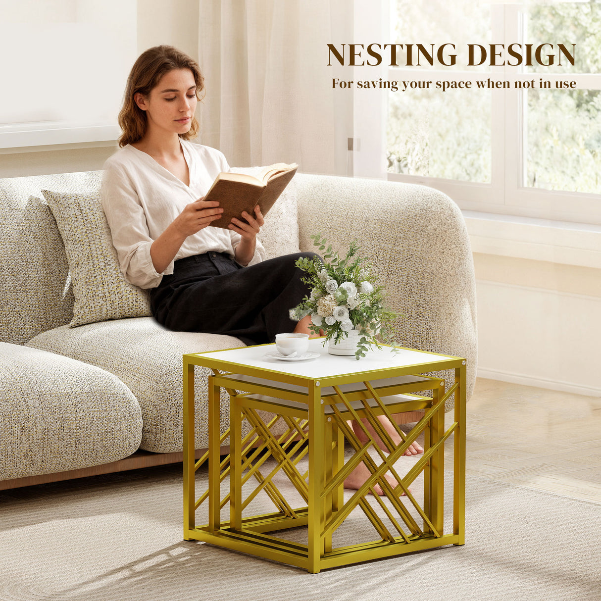 Wooden Nesting Coffee Tables Square in Set of 3 - Velmora