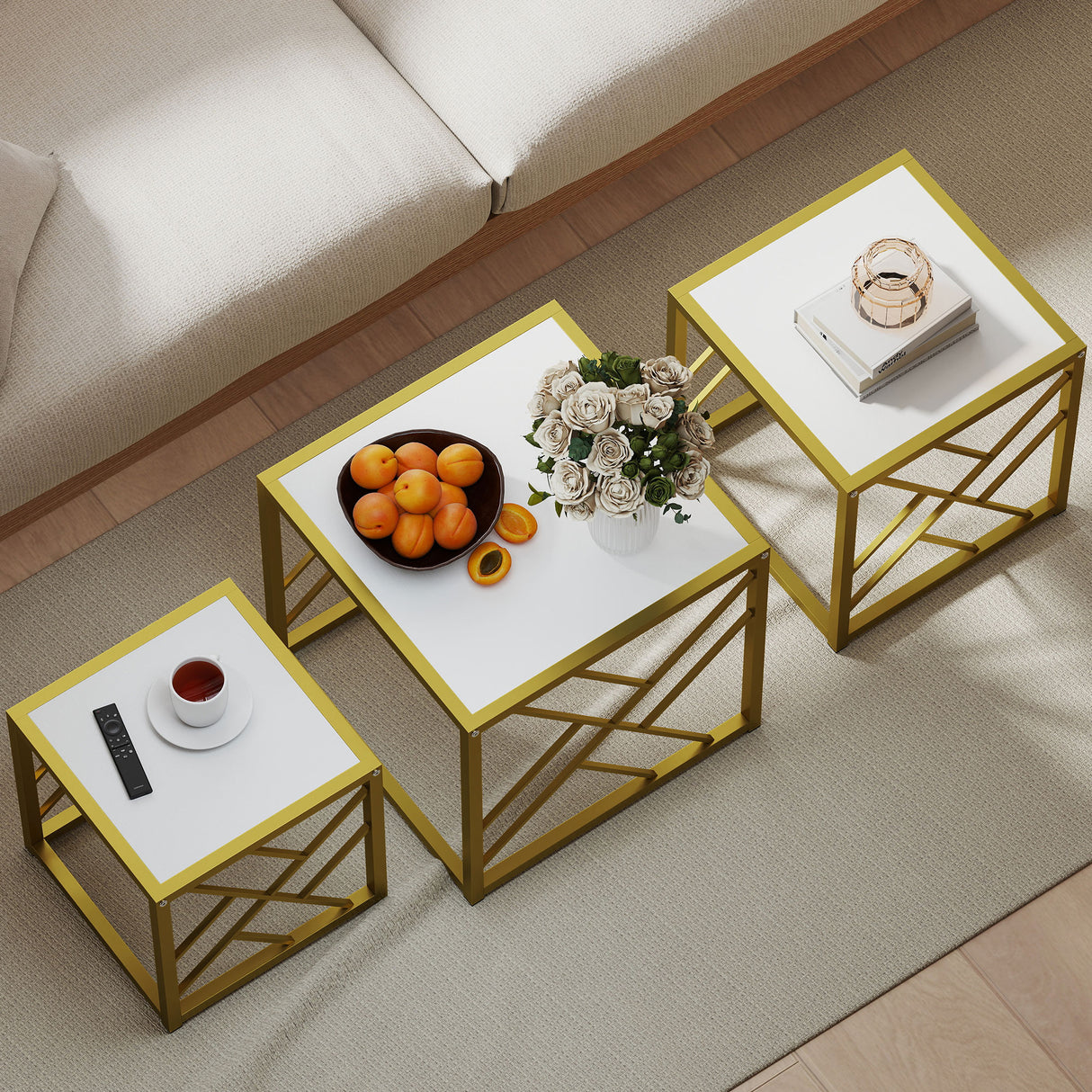 Wooden Nesting Coffee Tables Square in Set of 3 - Velmora