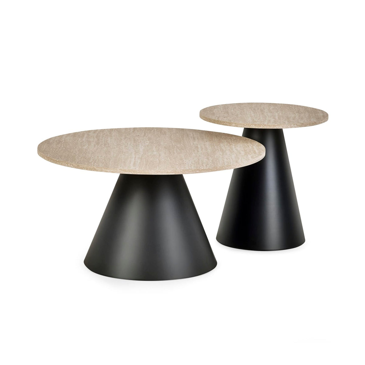 Wooden Nesting Coffee Tables With Black Metal Base - Elgon