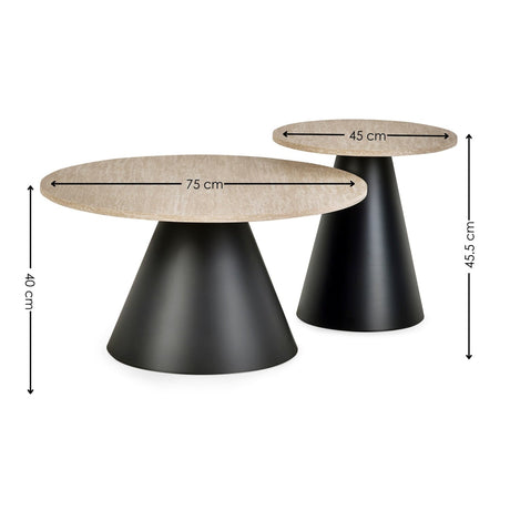 Wooden Nesting Coffee Tables With Black Metal Base - Elgon