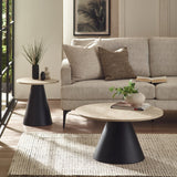 Wooden Nesting Coffee Tables With Black Metal Base - Elgon