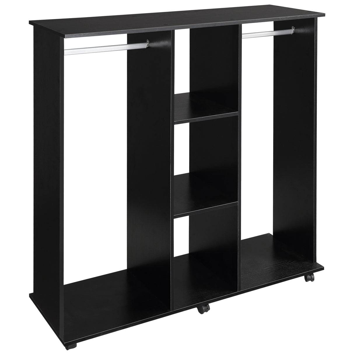 Wooden Open Wardrobe 120cm Wide With 6 Wheels - Velmora