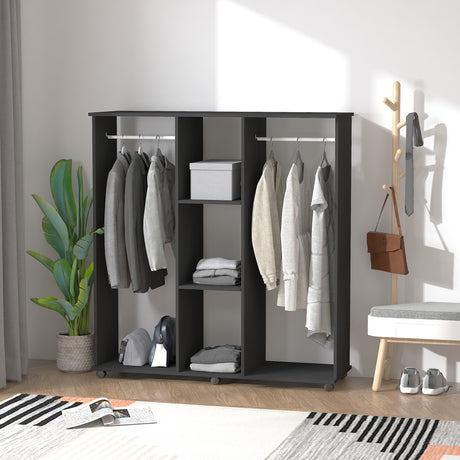 Wooden Open Wardrobe 120cm Wide With 6 Wheels - Velmora