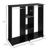 Wooden Open Wardrobe 120cm Wide With 6 Wheels - Velmora