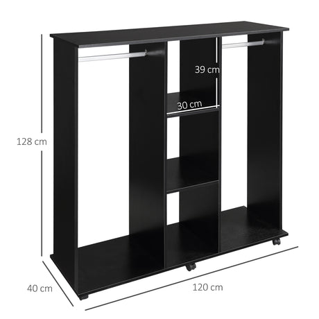 Wooden Open Wardrobe 120cm Wide With 6 Wheels - Velmora