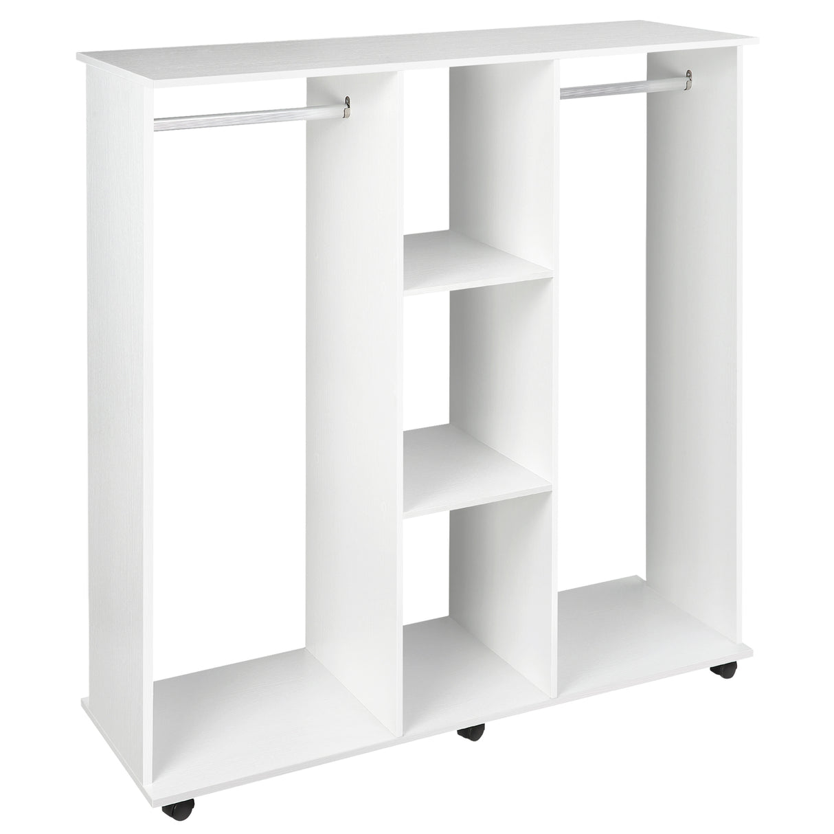 Wooden Open Wardrobe 120cm Wide With 6 Wheels - Velmora