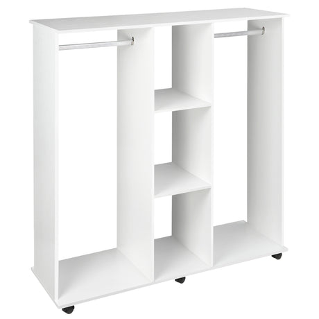 Wooden Open Wardrobe 120cm Wide With 6 Wheels - Velmora