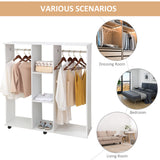 Wooden Open Wardrobe 120cm Wide With 6 Wheels - Velmora