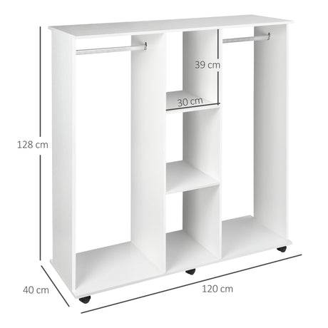 Wooden Open Wardrobe 120cm Wide With 6 Wheels - Velmora