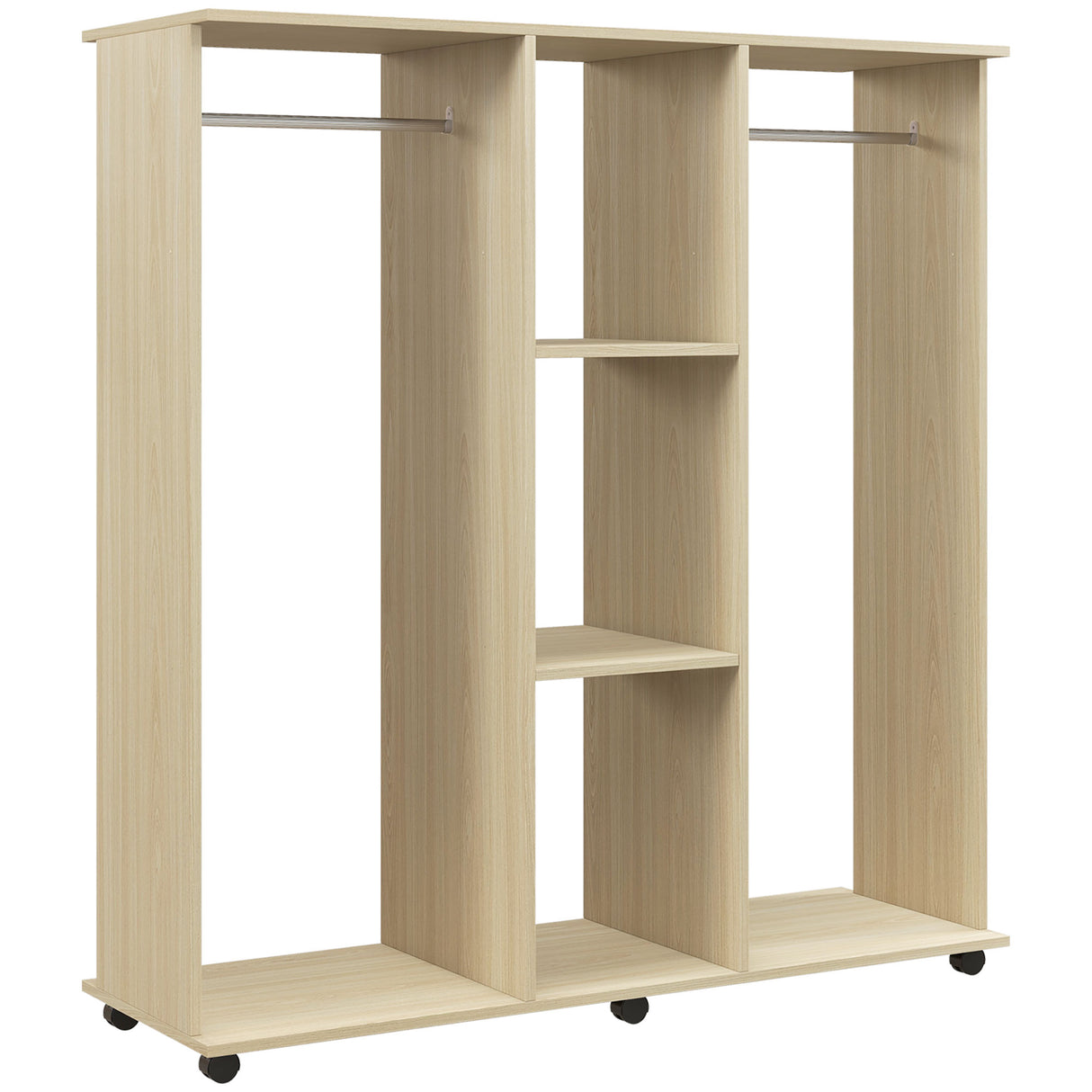 Wooden Open Wardrobe 120cm Wide With 6 Wheels - Velmora