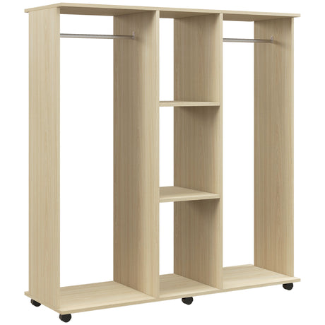 Wooden Open Wardrobe 120cm Wide With 6 Wheels - Velmora