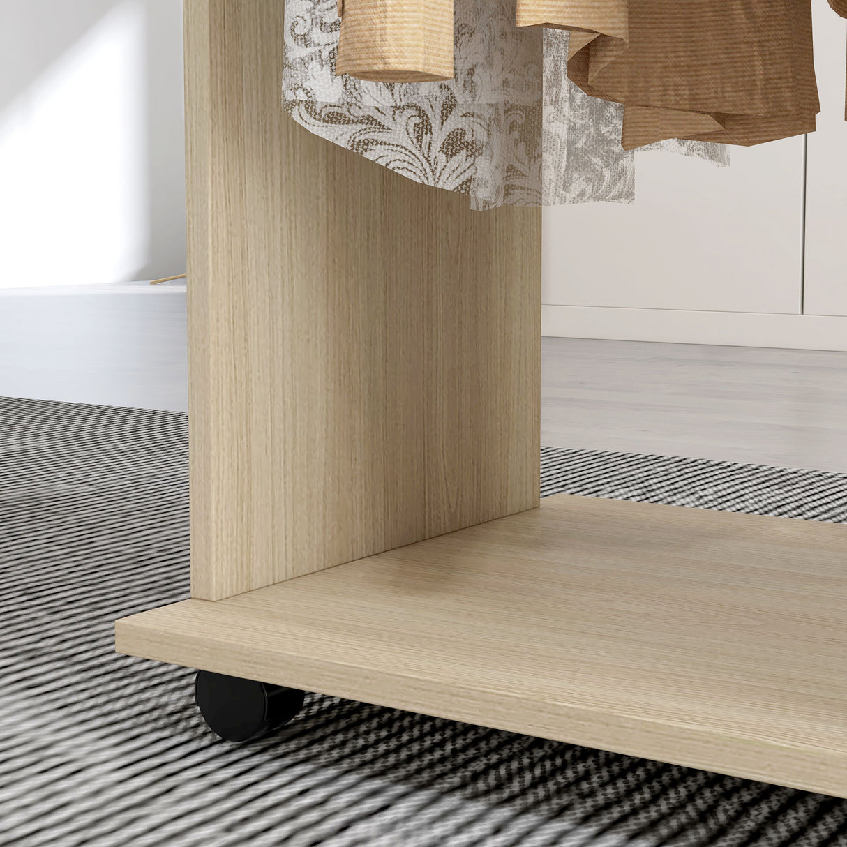 Wooden Open Wardrobe 120cm Wide With 6 Wheels - Velmora