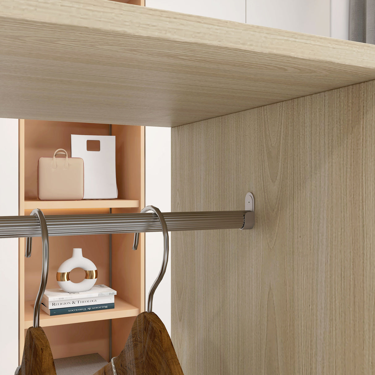 Wooden Open Wardrobe 120cm Wide With 6 Wheels - Velmora