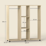Wooden Open Wardrobe 120cm Wide With 6 Wheels - Velmora