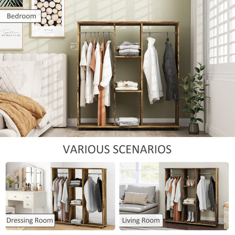 Wooden Open Wardrobe 120cm Wide With 6 Wheels - Velmora