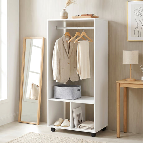 Wooden Open Wardrobe 60cm Wide With 4 Wheels - Velmora