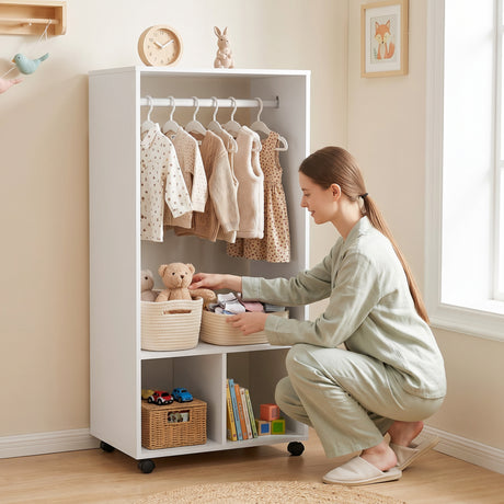 Wooden Open Wardrobe 60cm Wide With 4 Wheels - Velmora