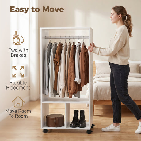 Wooden Open Wardrobe 60cm Wide With 4 Wheels - Velmora