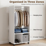 Wooden Open Wardrobe 60cm Wide With 4 Wheels - Velmora