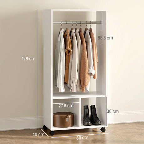 Wooden Open Wardrobe 60cm Wide With 4 Wheels - Velmora